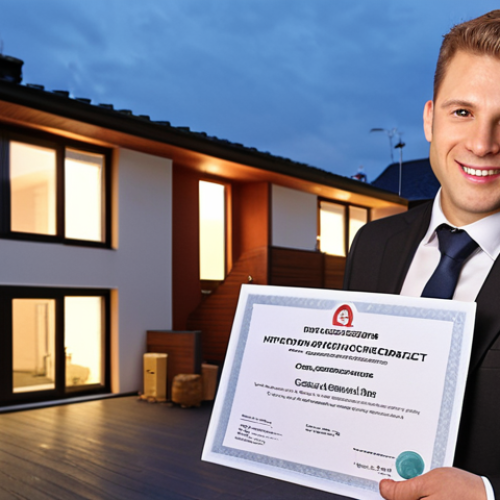**

A modern Immobilienverwalter (property manager) confidently presenting a key, symbolizing career advancement and better job prospects thanks to their Sachkundenachweis (certificate of competence). The background shows a blend of high-rise buildings and cozy homes, representing the variety of properties they manage.  Style: Professional photograph, warm lighting.

**
