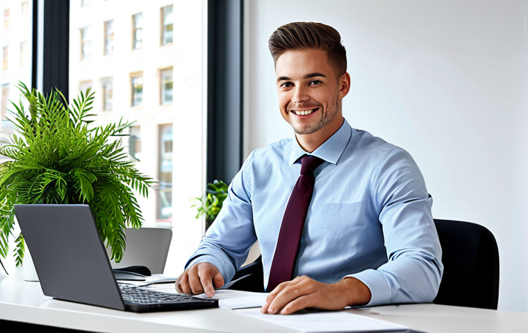 **

"A young, professional "Beamter" (public administrator) sitting at a clean desk in a modern, bright office filled with plants, working on a computer, fully clothed in a modest business casual outfit, appropriate attire, safe for work, perfect anatomy, natural proportions, professional photograph, family-friendly, celebrating passing the exam."

**