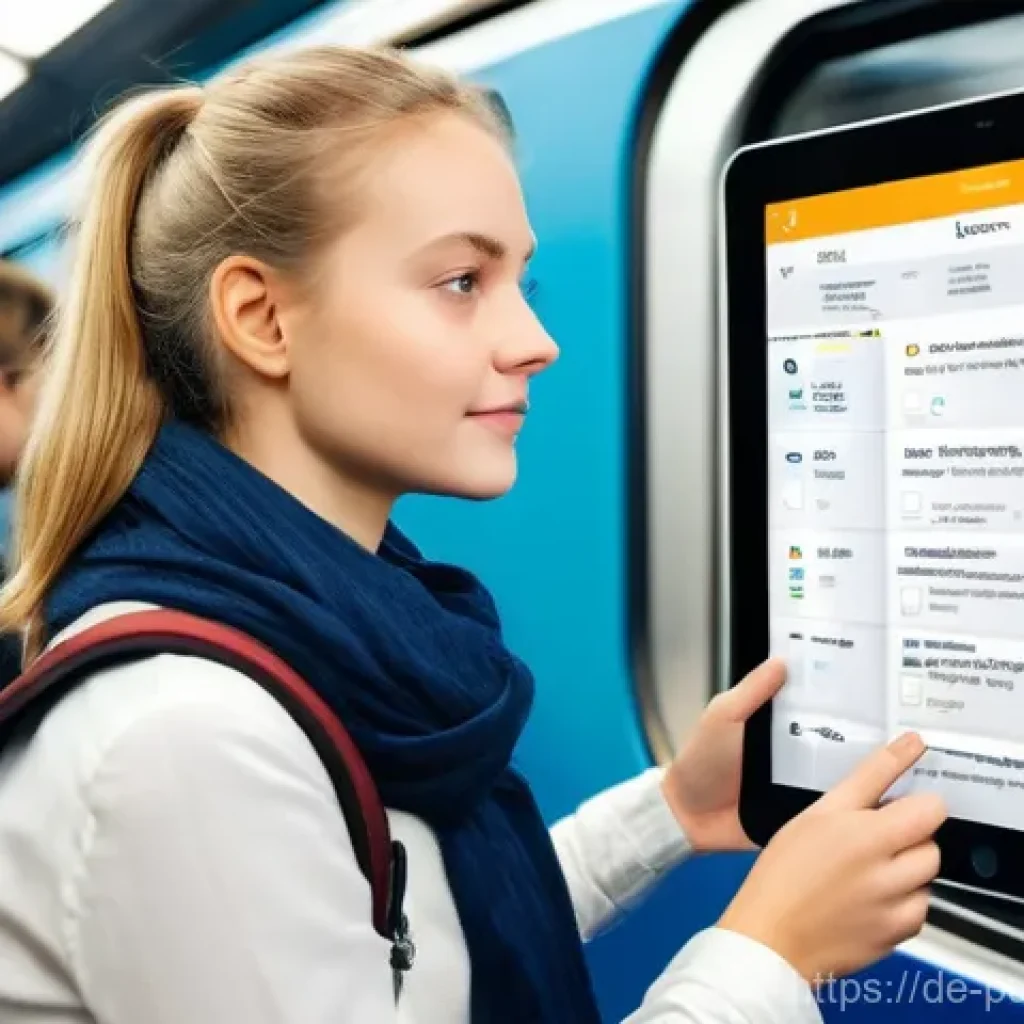 공공관리사 필기시험 준비에 도움이 되는 앱 - **Prompt 1: Mobile Learning on the Go in Germany**
    "A young German woman, aged 25-30, with a foc...