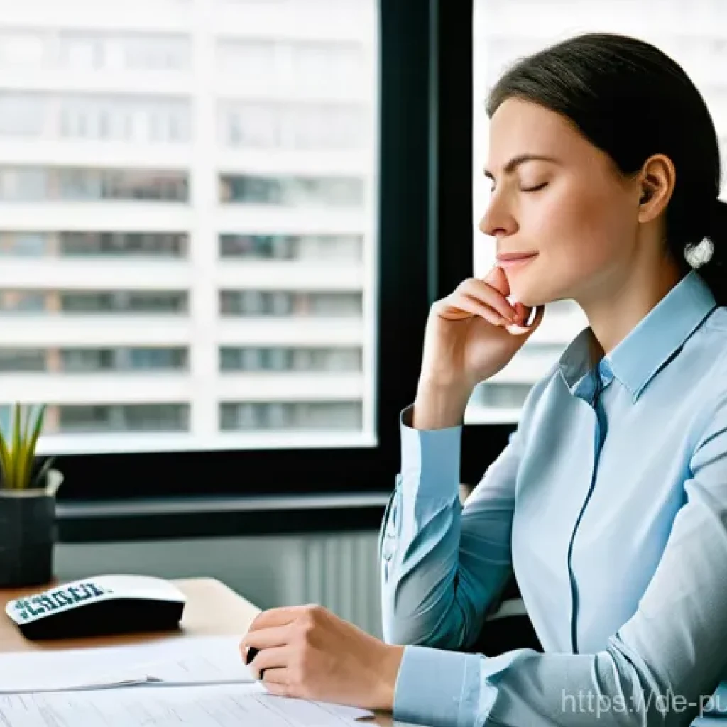 공공관리사 직무 스트레스 관리법 - **Prompt 1: The Weight of Bureaucracy and a Moment of Respite**
    "A female administrative profess...