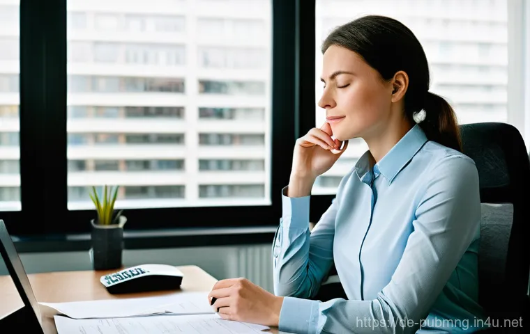 공공관리사 직무 스트레스 관리법 - **Prompt 1: The Weight of Bureaucracy and a Moment of Respite**
    "A female administrative profess...