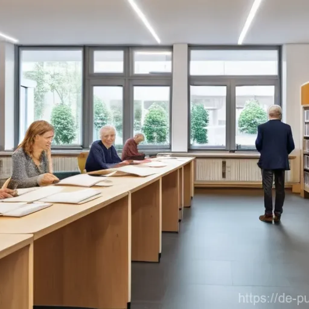 공공관리사와 공공정책 간의 연관성 - A vibrant, optimistic image depicting the transformation of German public administration through dig...