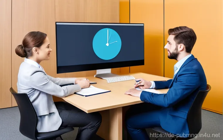 공공관리사 실기시험 준비 과정 공유 - **Prompt:** Two candidates, one male (around 30-40 years old, German ethnicity) and one female (arou...