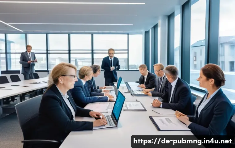 공공관리사 자격증 취득 전 알아야 할 점 - A professional office scene set in a modern German public administration building: a diverse group o...