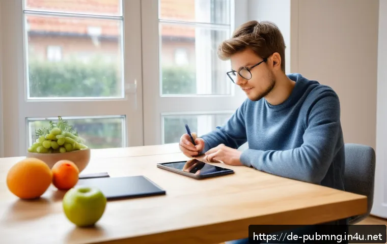 공공관리사 시험 준비 과정 중 겪는 어려움 해결법 - A focused young adult student sitting at a modern wooden desk in a cozy, well-lit home study room in...
