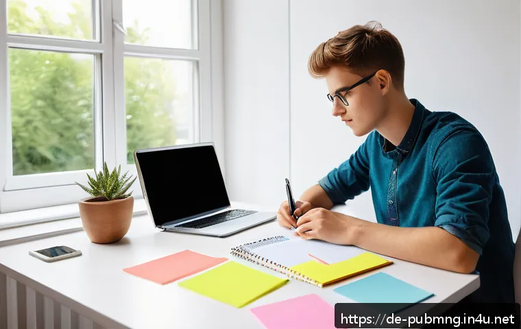 공공관리사 시험 준비 중 겪는 어려움과 해결책 - A young adult student studying at a modern German-style desk in a bright, cozy room with large windo...