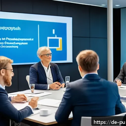 공공관리사 커뮤니티 활동의 장점 - A professional networking event in a modern conference room in Berlin, Germany, featuring diverse pu...