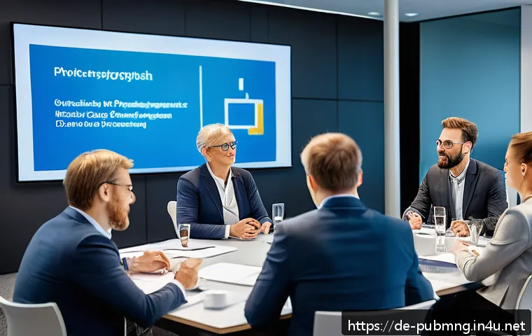 공공관리사 커뮤니티 활동의 장점 - A professional networking event in a modern conference room in Berlin, Germany, featuring diverse pu...