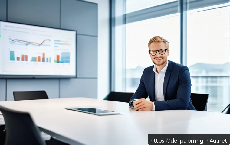 공공관리사와 행정직의 차이점 - A modern public sector manager in a contemporary German office setting, wearing professional busines...