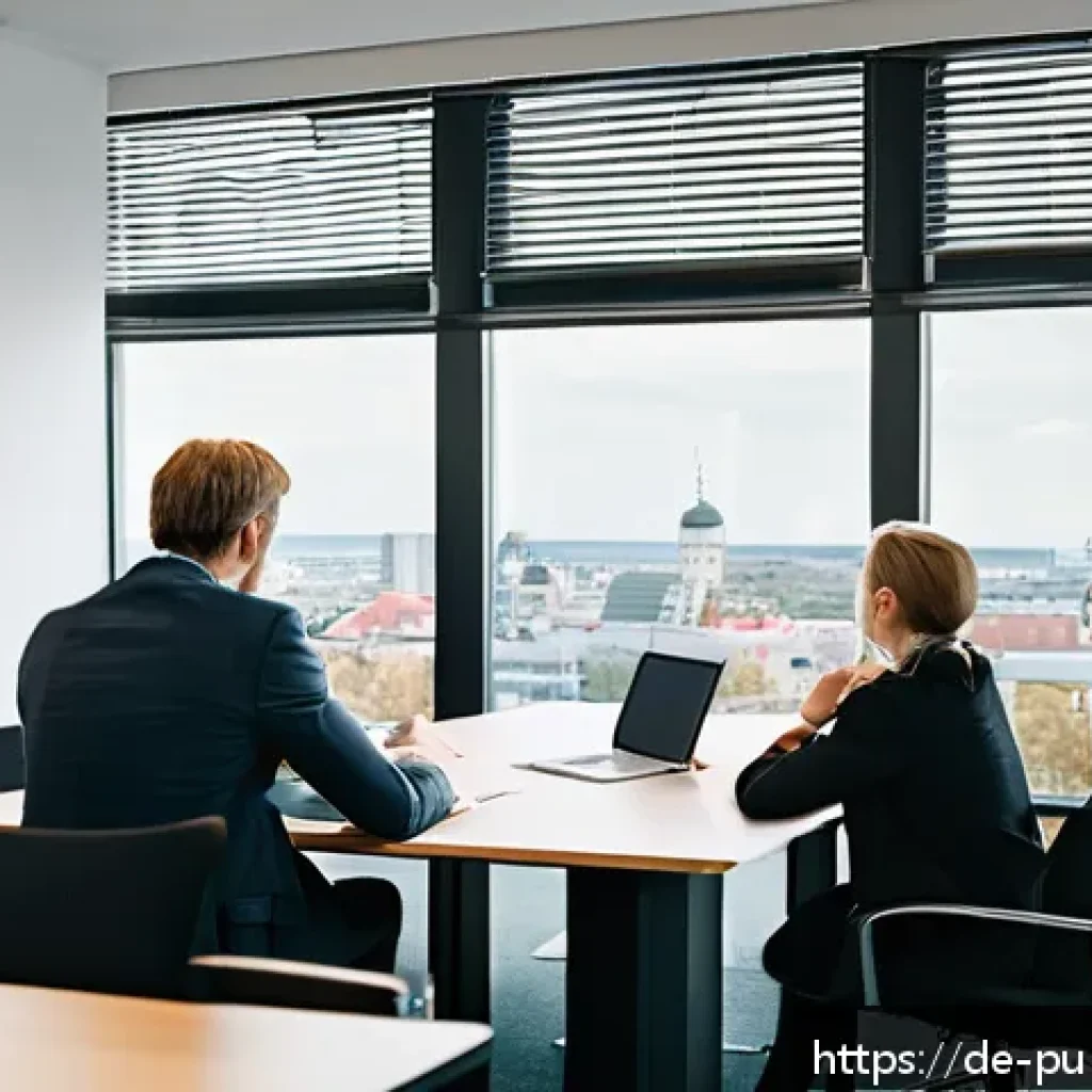공공관리사 실기시험 시뮬레이션 방법 - A professional office scene set in a German public administration environment, showing a diverse gro...